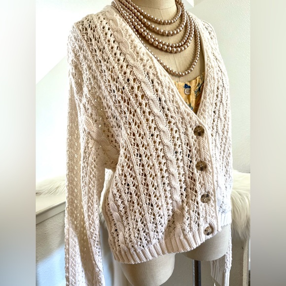 NWT M White Knit Cardigan Sweater - Picture 2 of 9
